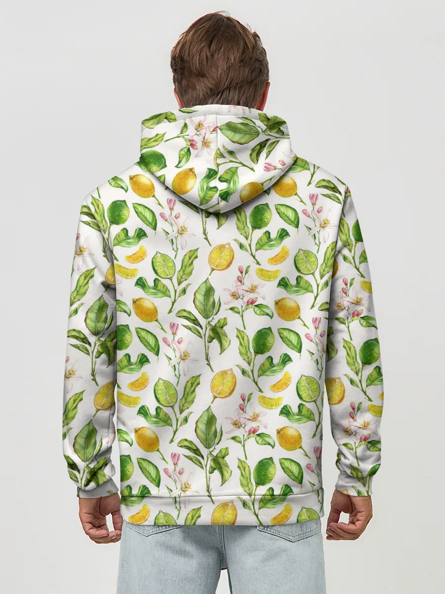 Худи мужской база хлопок / Летний узор лимон ветки листья