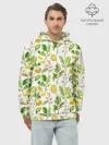 Худи мужской база хлопок / Летний узор лимон ветки листья