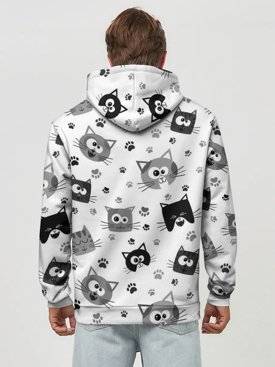 Худи мужской база хлопок / Котики | ЧБ