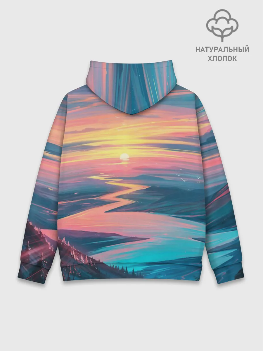 Худи мужской база хлопок / Извилистая река закат природа