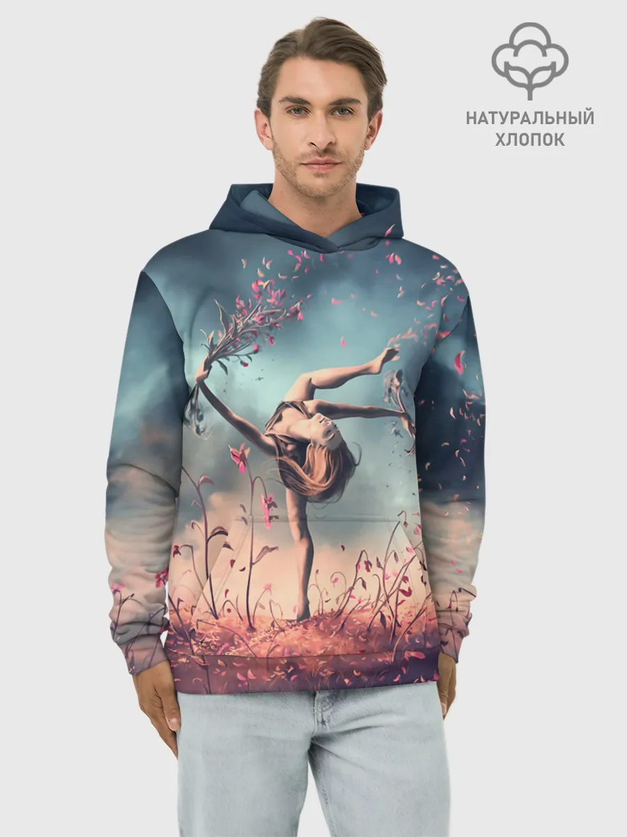 Худи мужской база хлопок / Танцующая с цветами ведьма