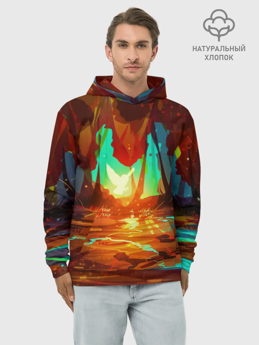 Худи мужской база хлопок / Птица света в волшебном лесу