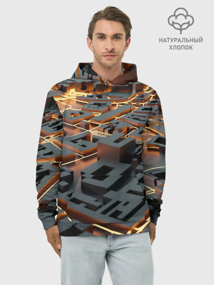 Худи мужской база хлопок / 3D абстрактная схема