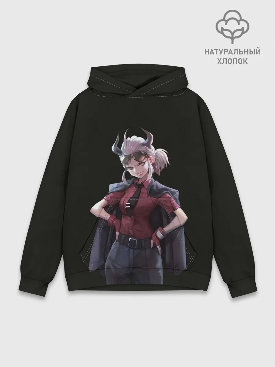 Худи мужской база хлопок / Героиня Helltaker стоит