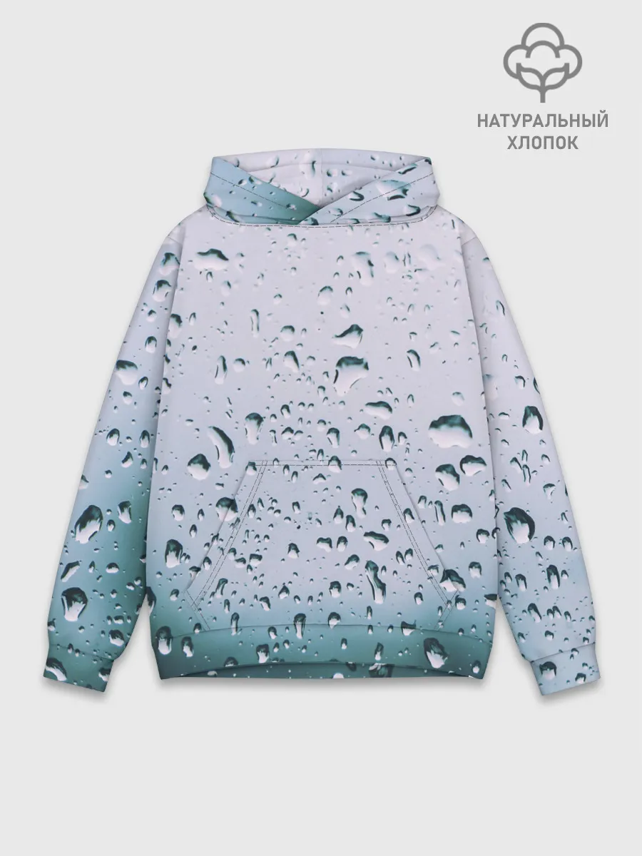 Худи мужской база хлопок / Капли окно стекло дождь серо