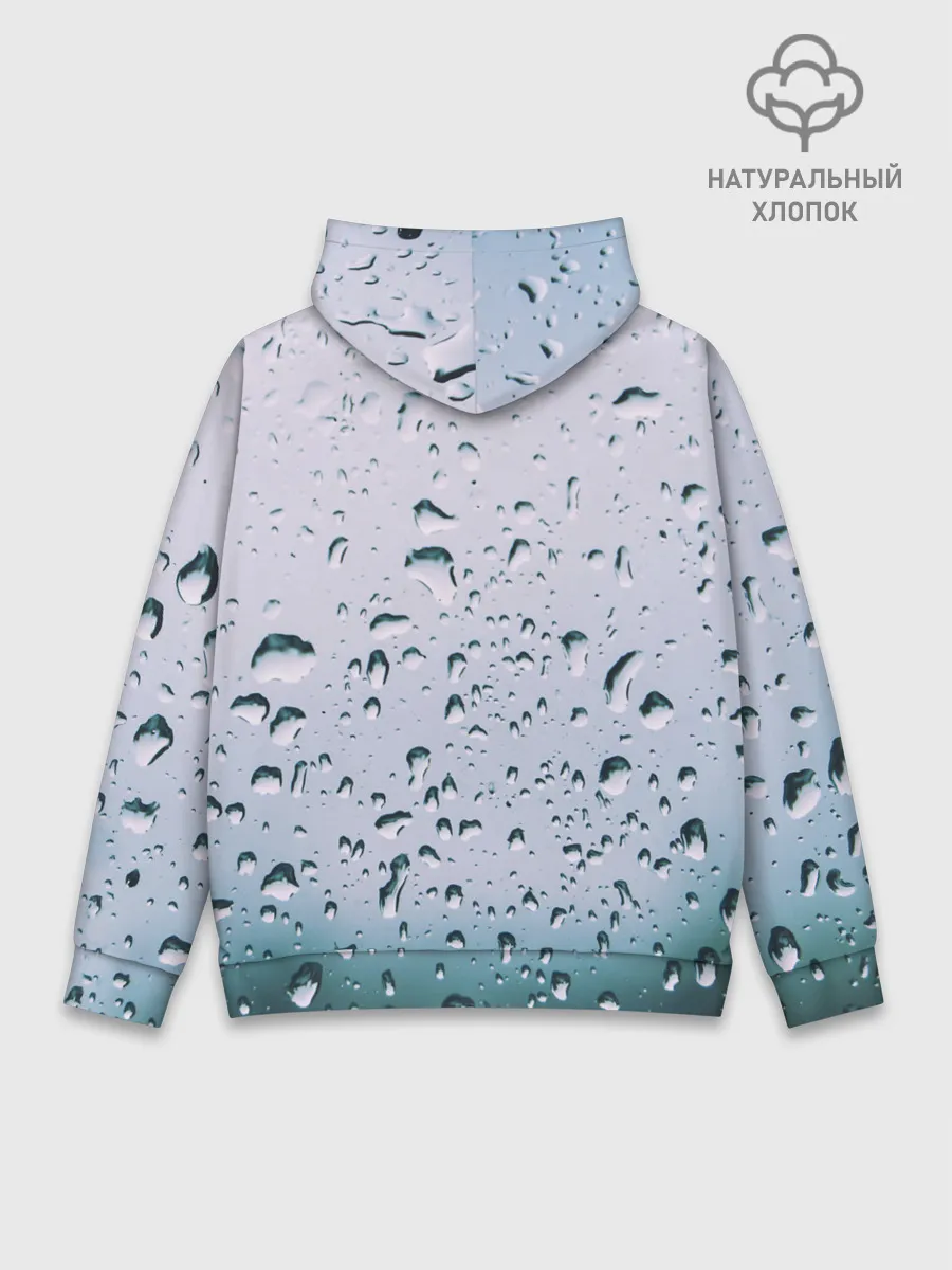 Худи мужской база хлопок / Капли окно стекло дождь серо
