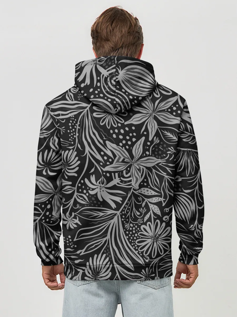 Худи мужской база хлопок / Флора | Черно Белая