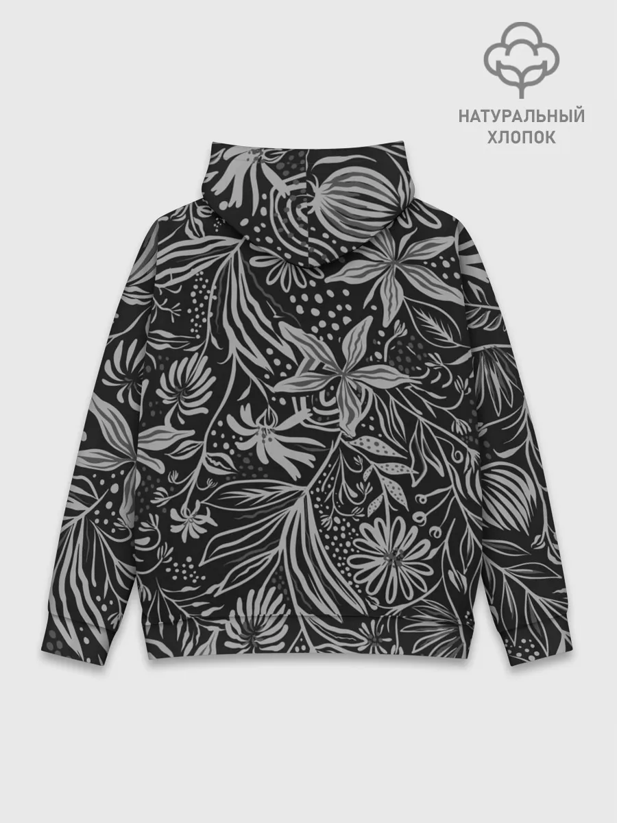 Худи мужской база хлопок / Флора | Черно Белая