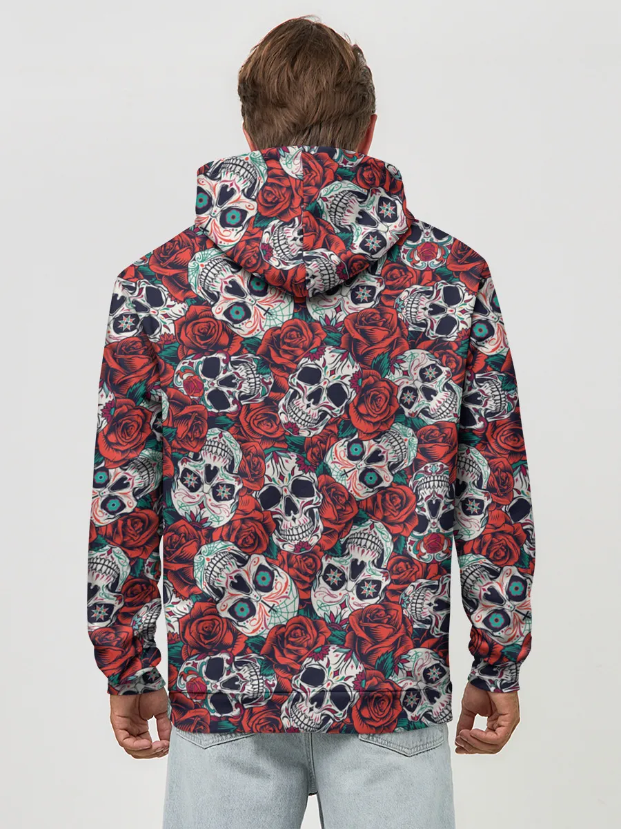 Худи мужской база хлопок / Тату черепа и розы