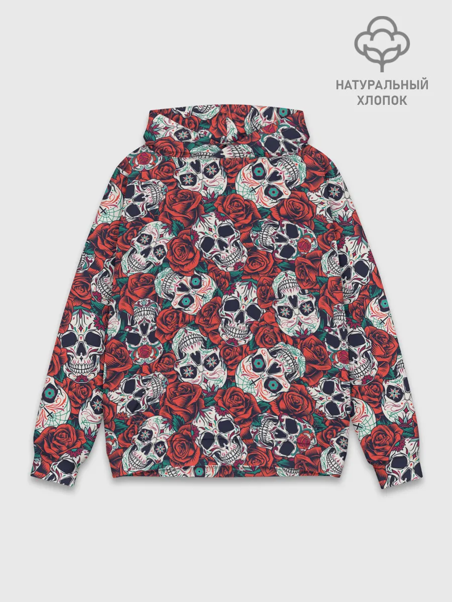 Худи мужской база хлопок / Тату черепа и розы