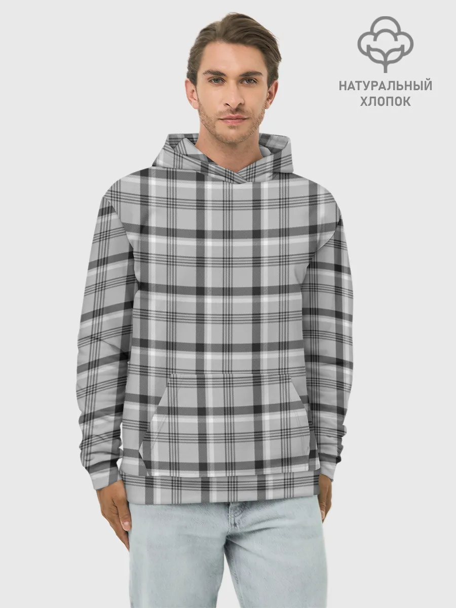 Худи мужской база хлопок / Черная клеточка