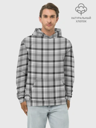 Худи мужской база хлопок / Черная клеточка