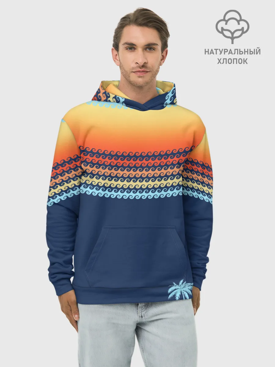 Худи мужской база хлопок / Летние волны и пальма