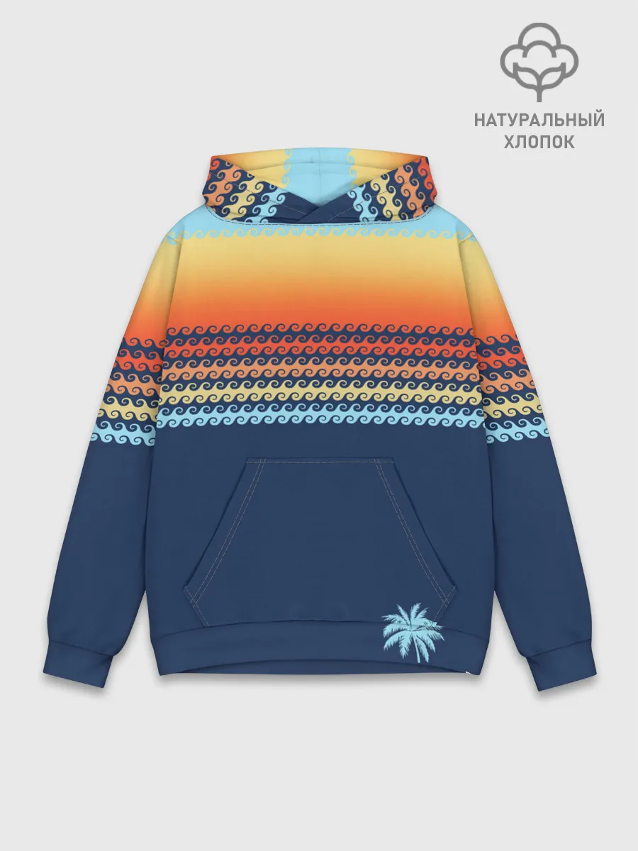 Худи мужской база хлопок / Летние волны и пальма