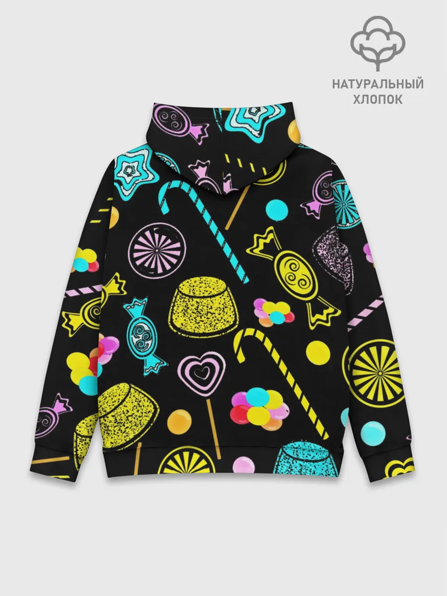 Худи мужской база хлопок / Винсмок Санджи. Фон со сладостями