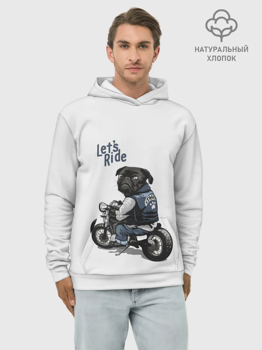 Худи мужской база хлопок / Pug Rider | Байкер Мопс