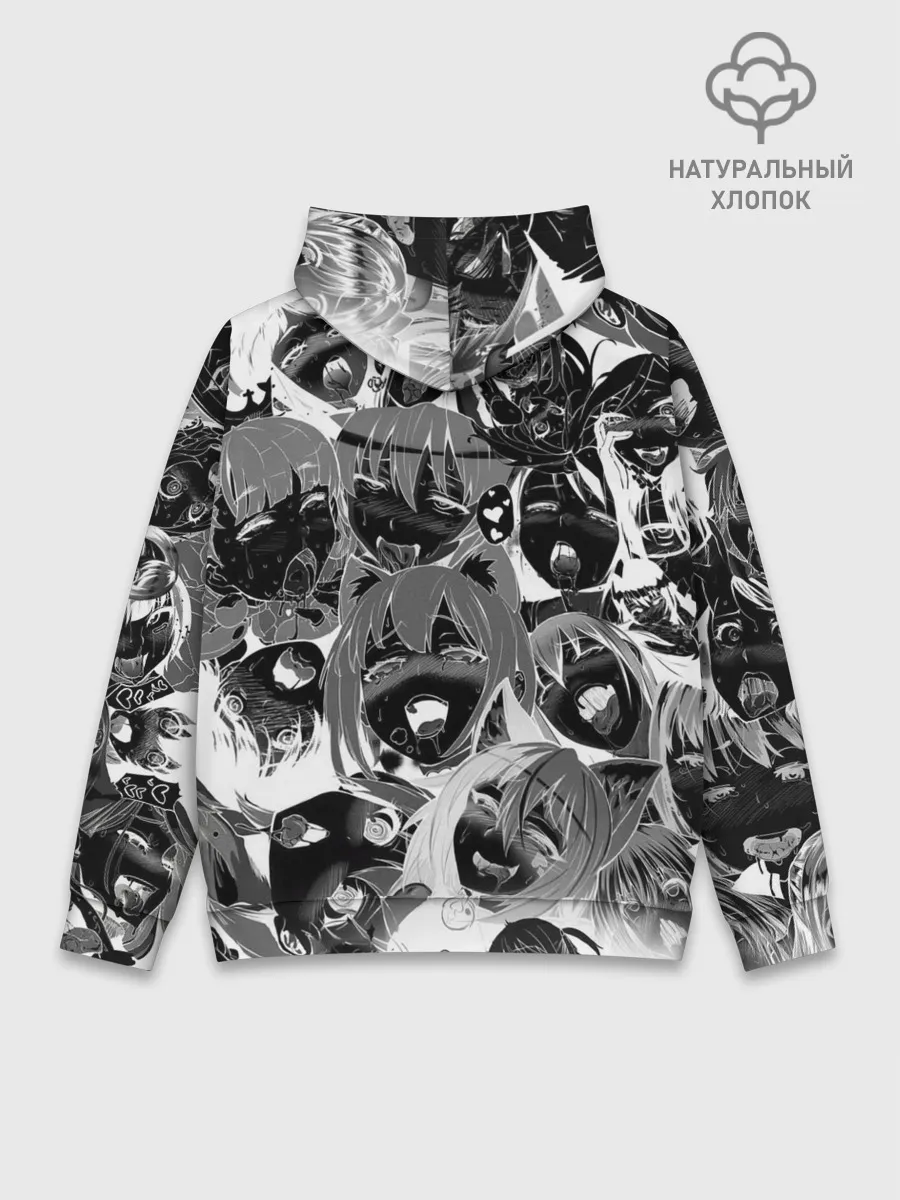 Худи мужской база хлопок / Ахегао паттерн черный