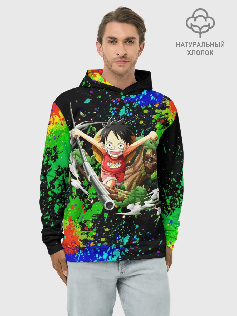 Худи мужской база хлопок / Врывающийся Монки. Радужный фон