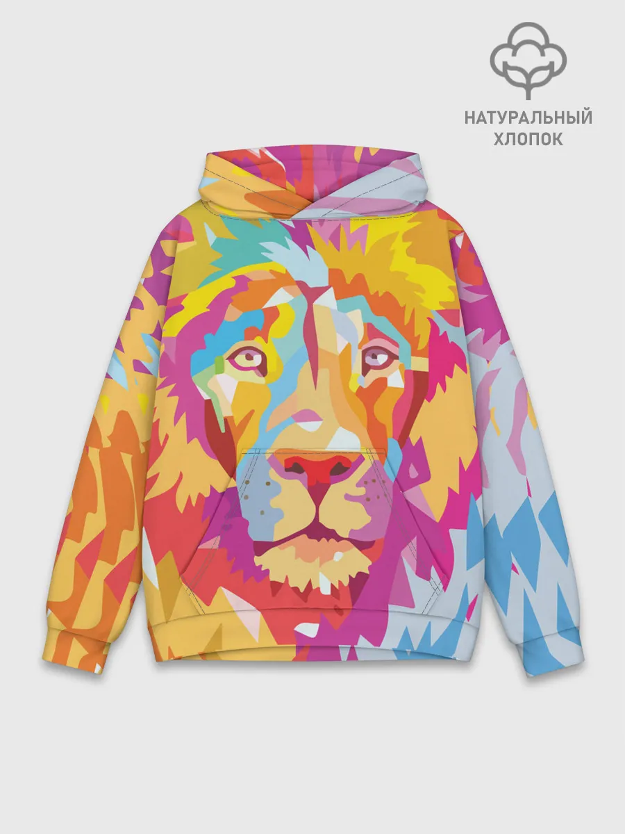 Худи мужской база хлопок / Акварельный лев