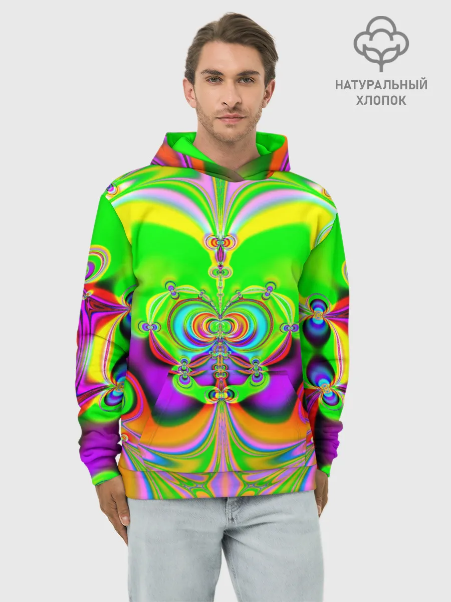 Худи мужской база хлопок / КИСЛОТНЫЙ ФРАКТАЛ ГЕОМЕТРИЯ