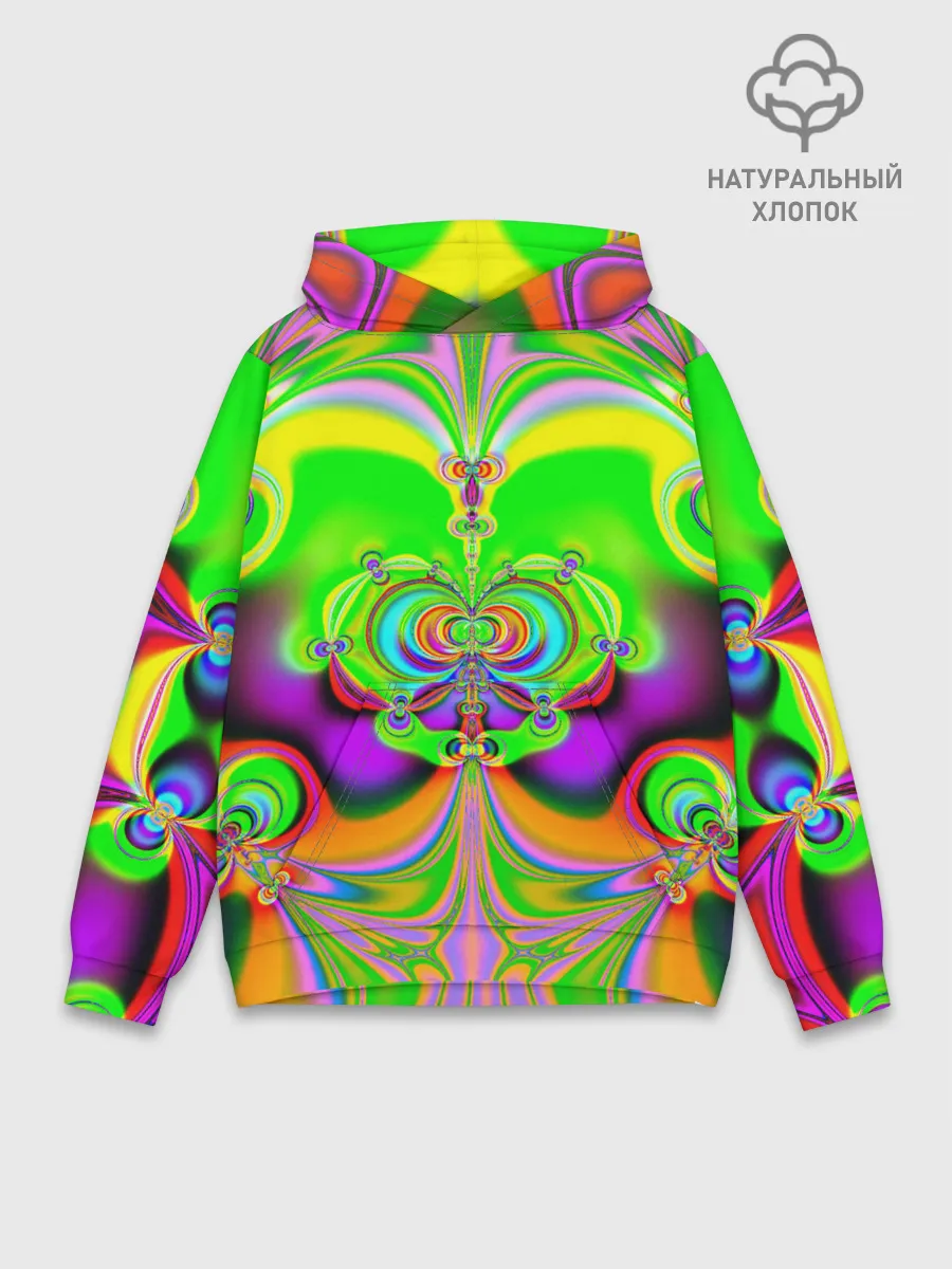 Худи мужской база хлопок / КИСЛОТНЫЙ ФРАКТАЛ ГЕОМЕТРИЯ
