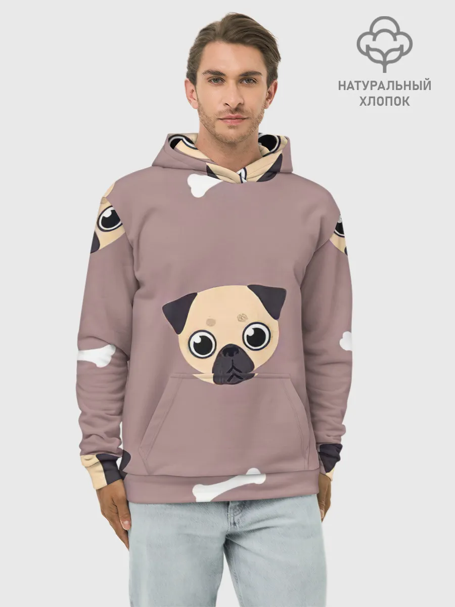 Худи мужской база хлопок / Мопсины мордашки