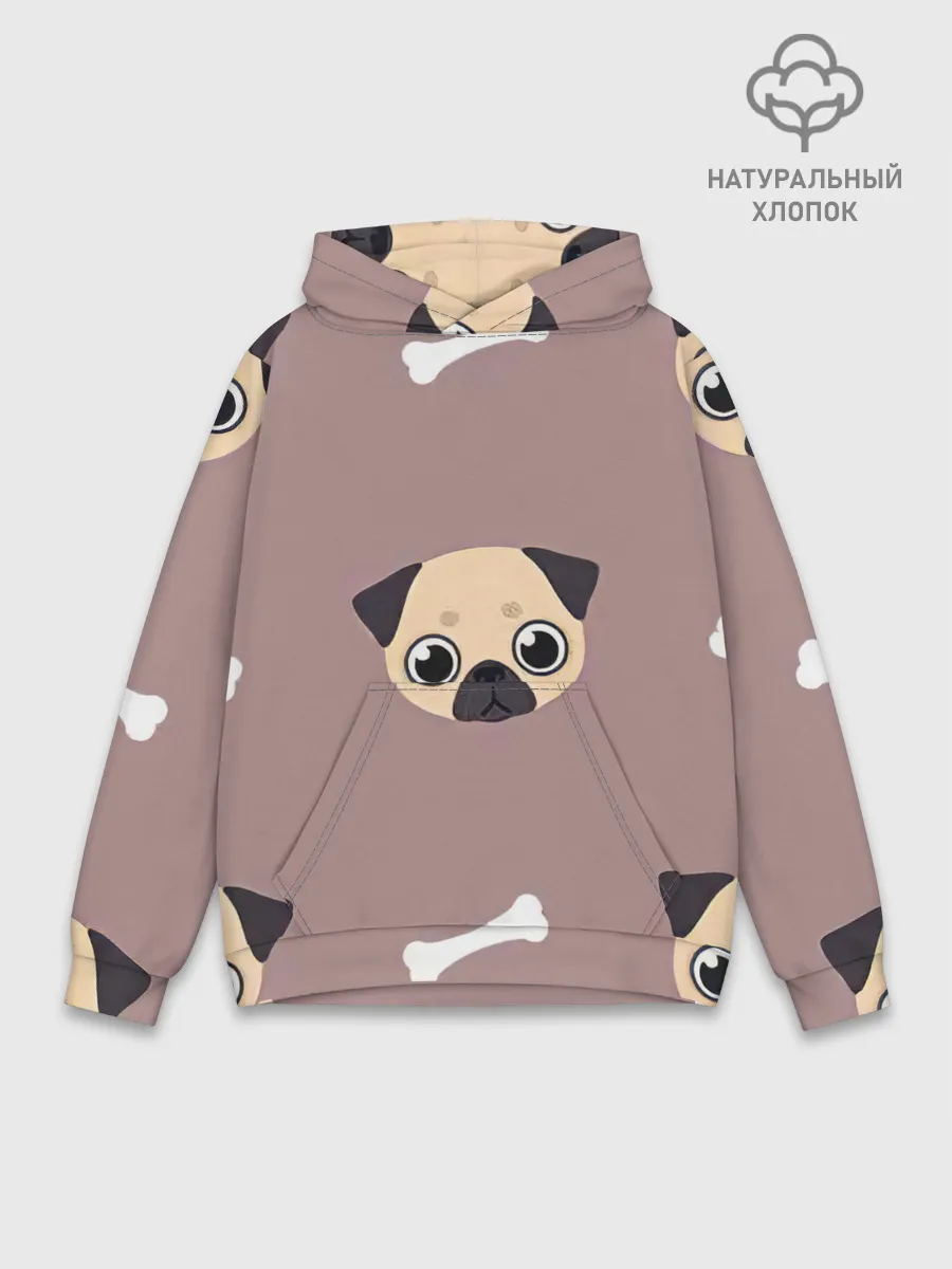 Худи мужской база хлопок / Мопсины мордашки