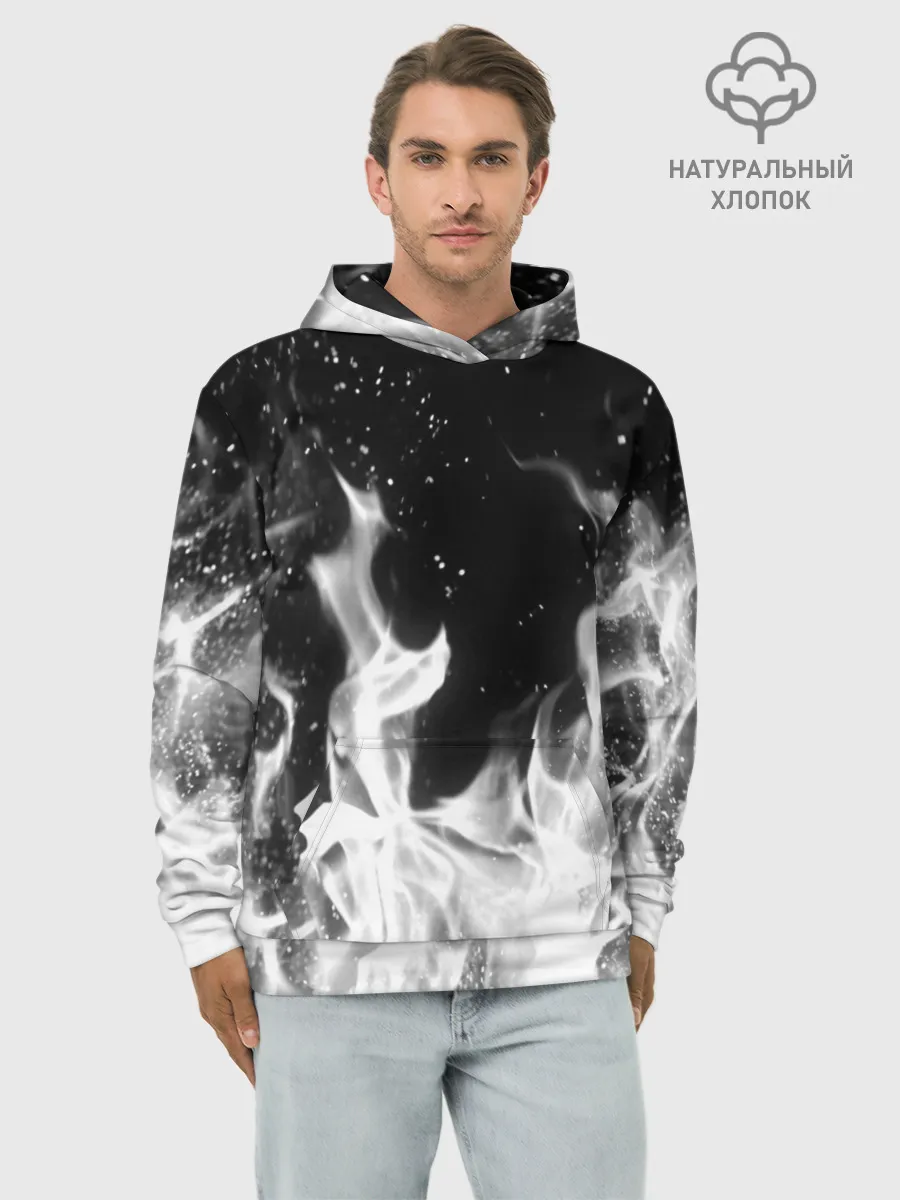Худи мужской база хлопок / ЧЕРНО БЕЛЫЙ ОГОНЬ