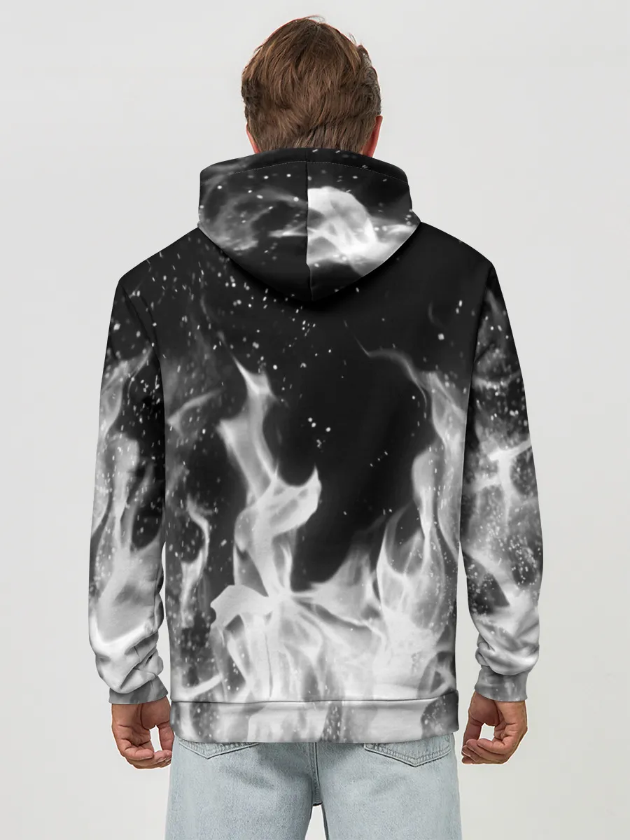 Худи мужской база хлопок / ЧЕРНО БЕЛЫЙ ОГОНЬ