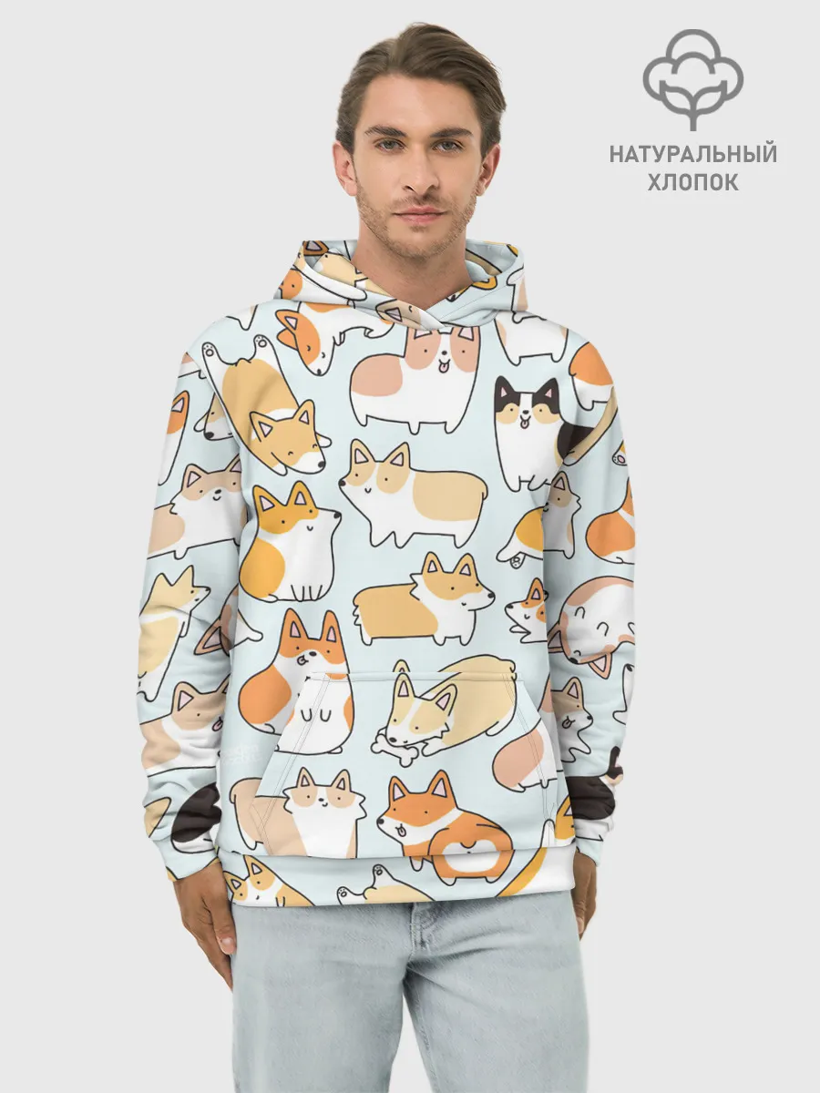 Худи мужской база хлопок / Стая корги