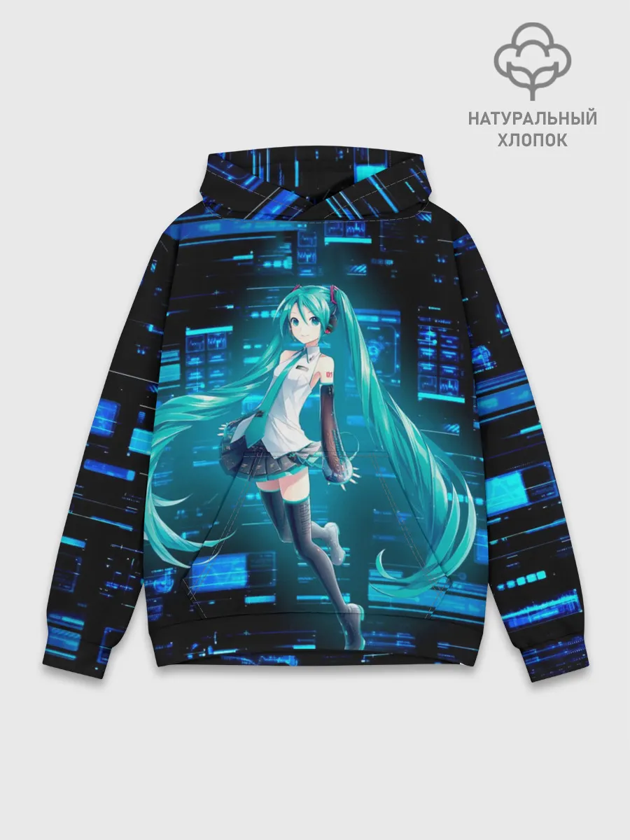 Худи мужской база хлопок / Miku в матрице