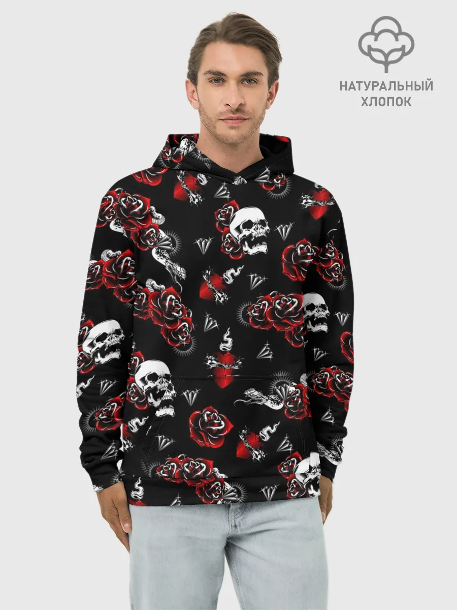Худи мужской база хлопок / Черепа и розы