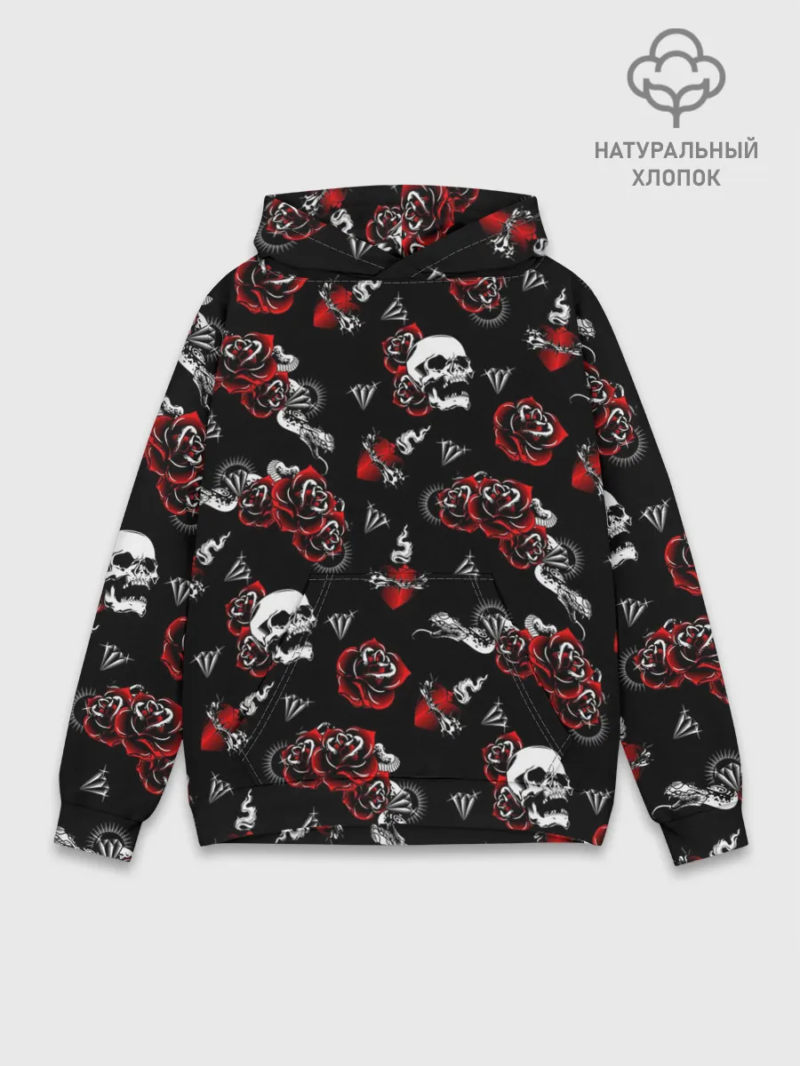 Худи мужской база хлопок / Черепа и розы