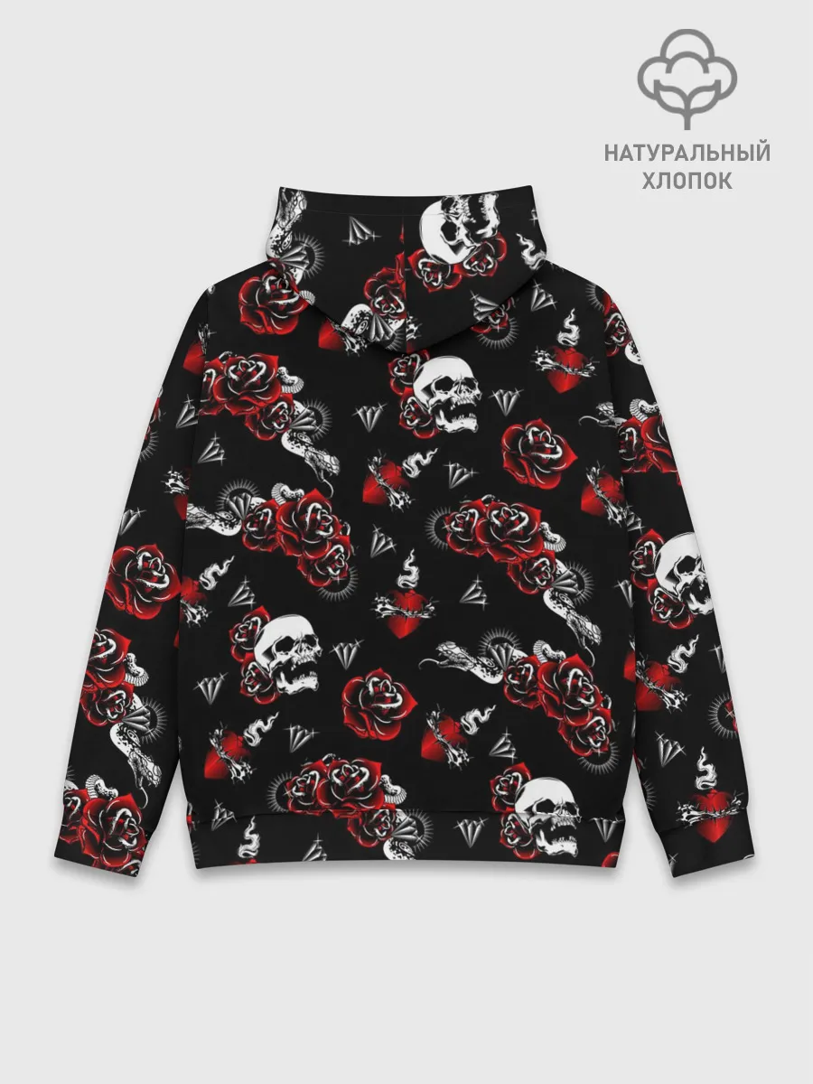 Худи мужской база хлопок / Черепа и розы