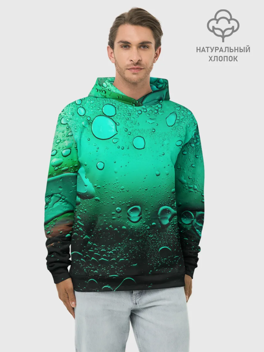 Худи мужской база хлопок / Зеленые капли клетки