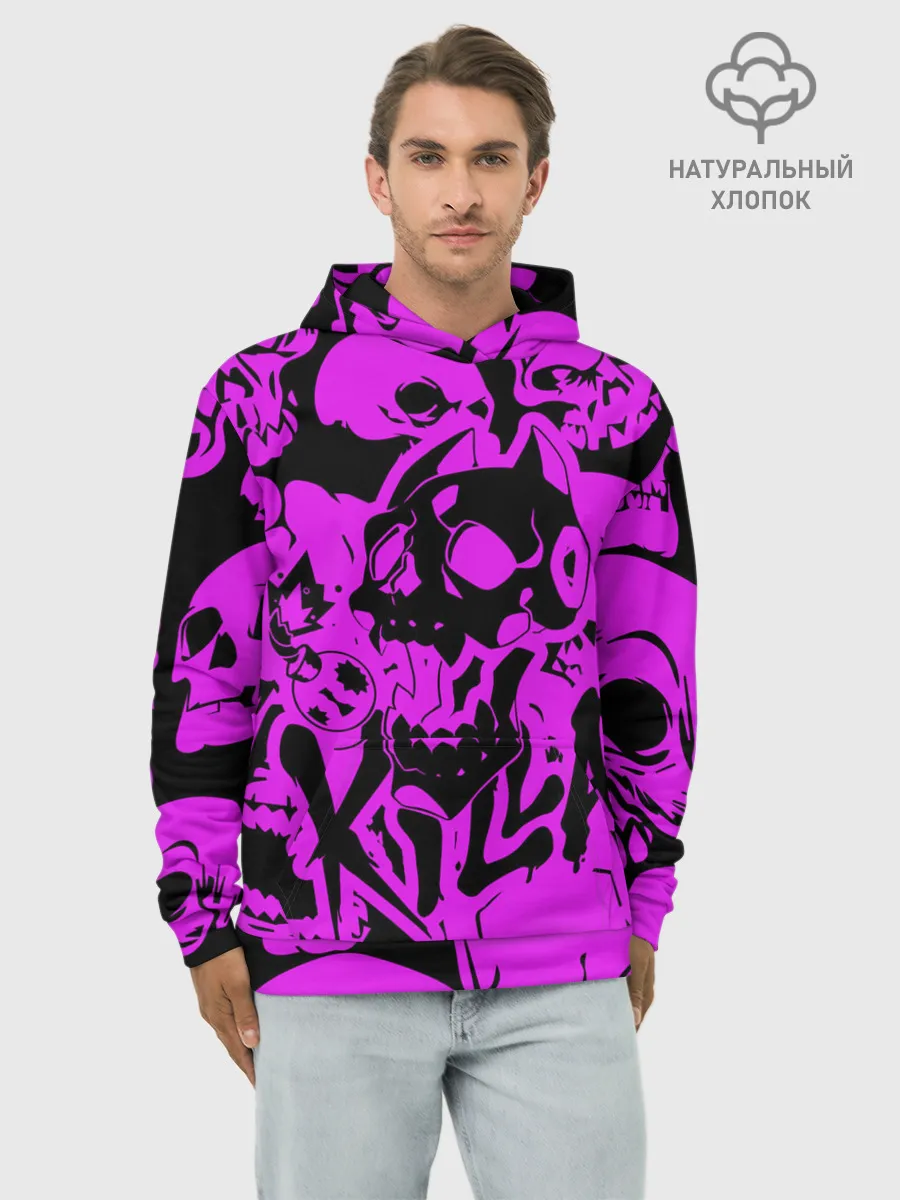 Худи мужской база хлопок / KILLA фиолетовые черепа