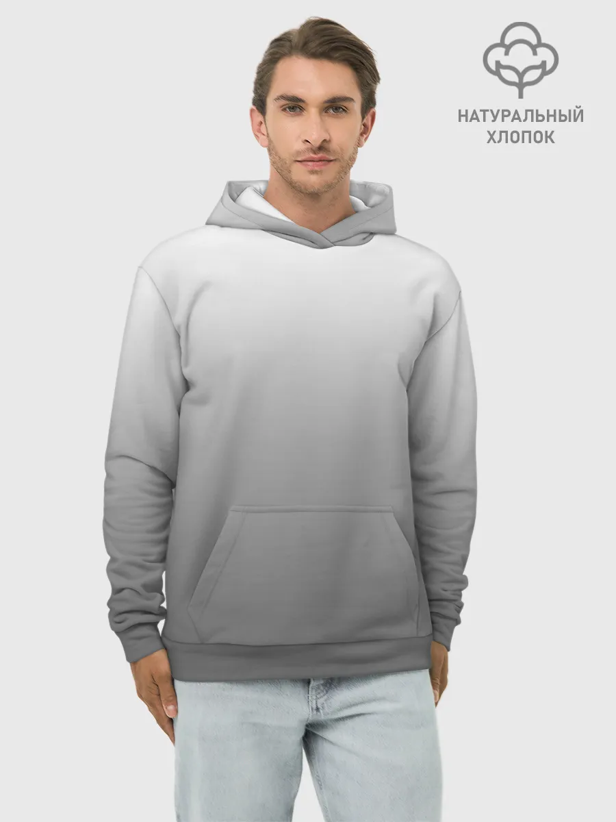 Худи мужской база хлопок / Черно-белый градиент