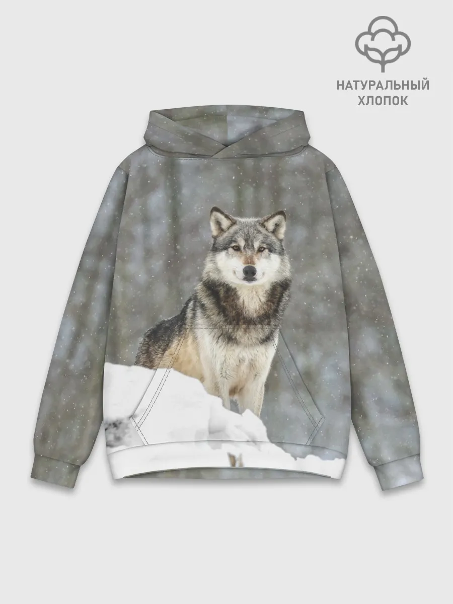 Худи мужской база хлопок / Волк и снег