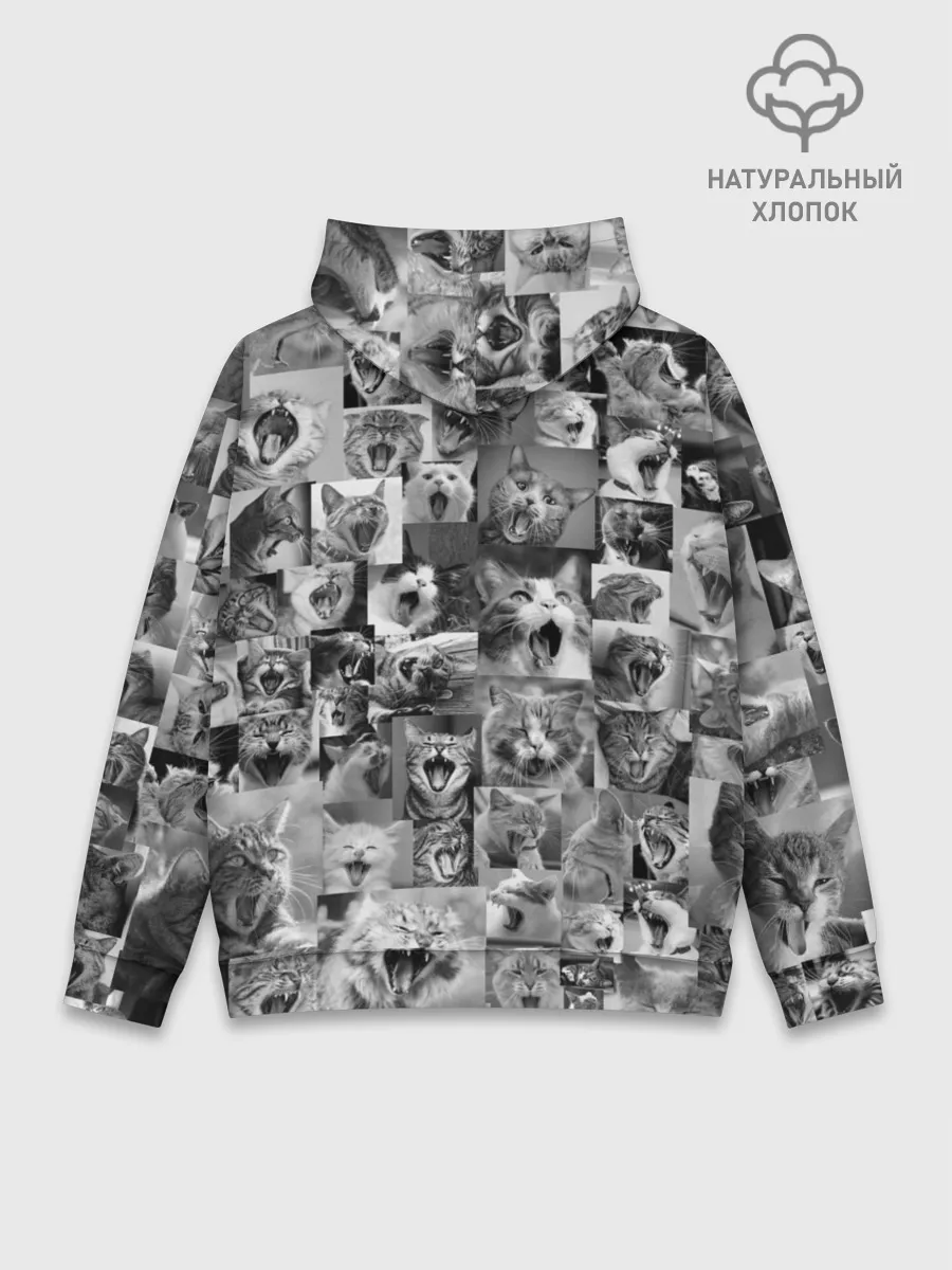 Худи мужской база хлопок / Неко ахегао чб