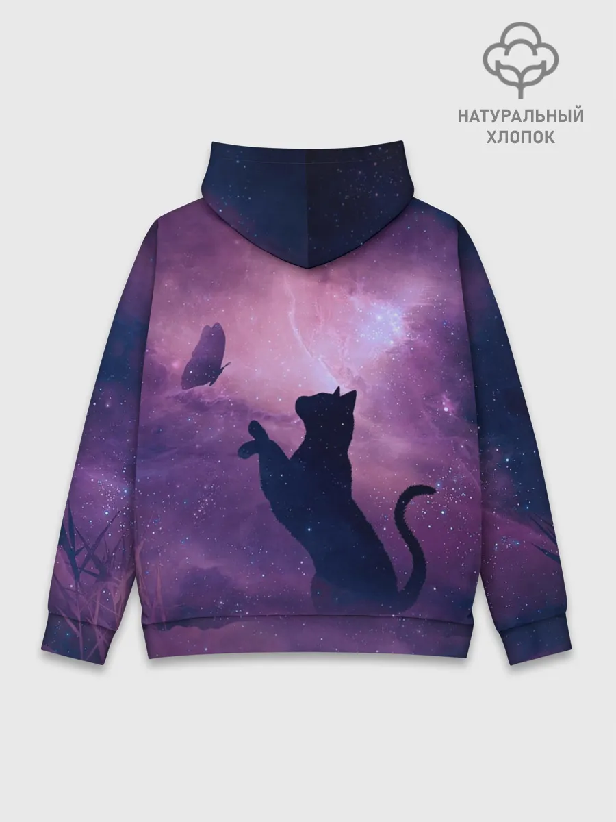 Худи мужской база хлопок / Кошка играет с бабочкой