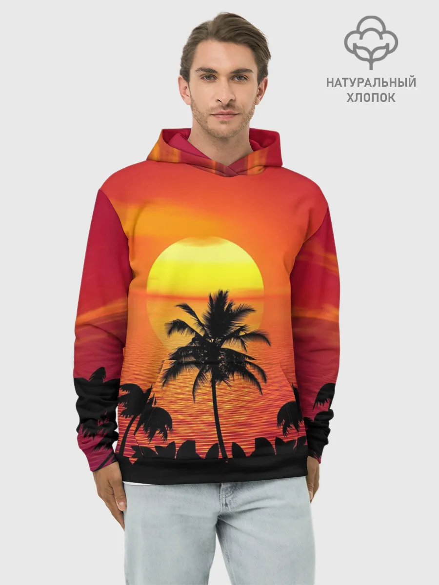 Худи мужской база хлопок / Пальмы на фоне моря