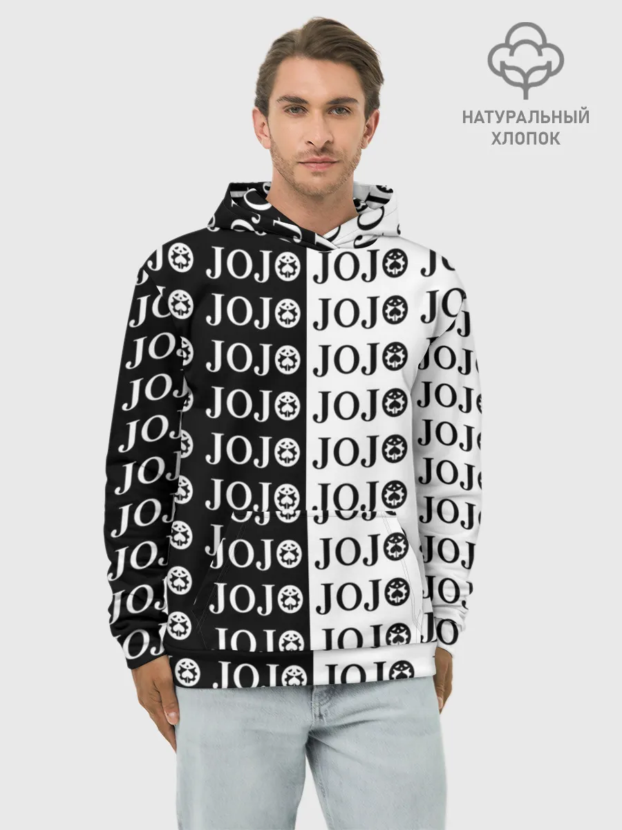 Худи мужской база хлопок / Логотип джо джо паттерн черно-белый
