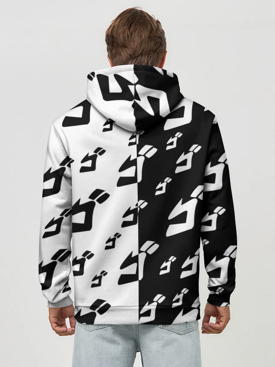 Худи мужской база хлопок / Паттерн ДжоДжо черно-белый