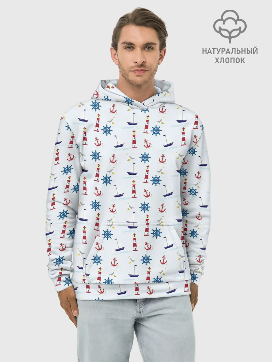 Худи мужской база хлопок / Кораблики да маяки