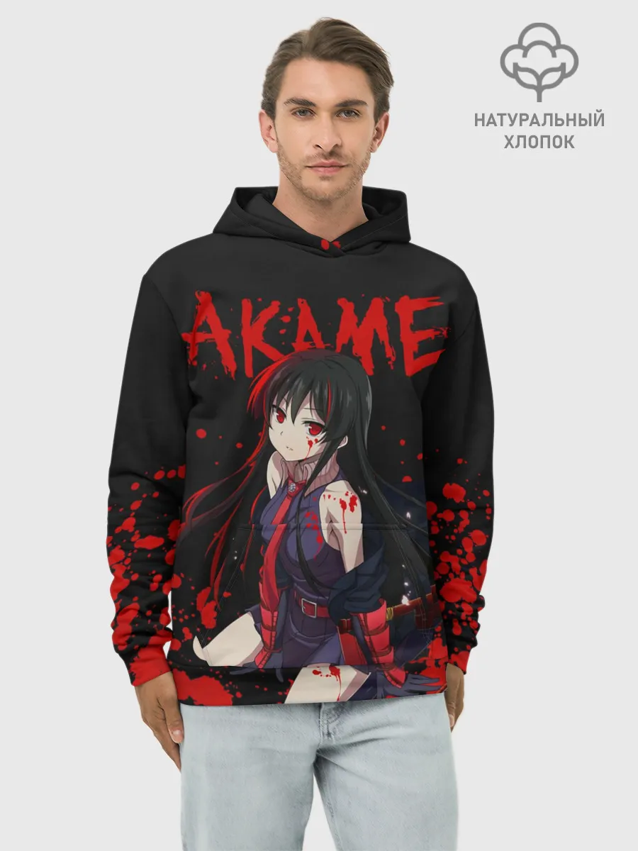 Худи мужской база хлопок / Убийца Акаме на черно-красно фоне