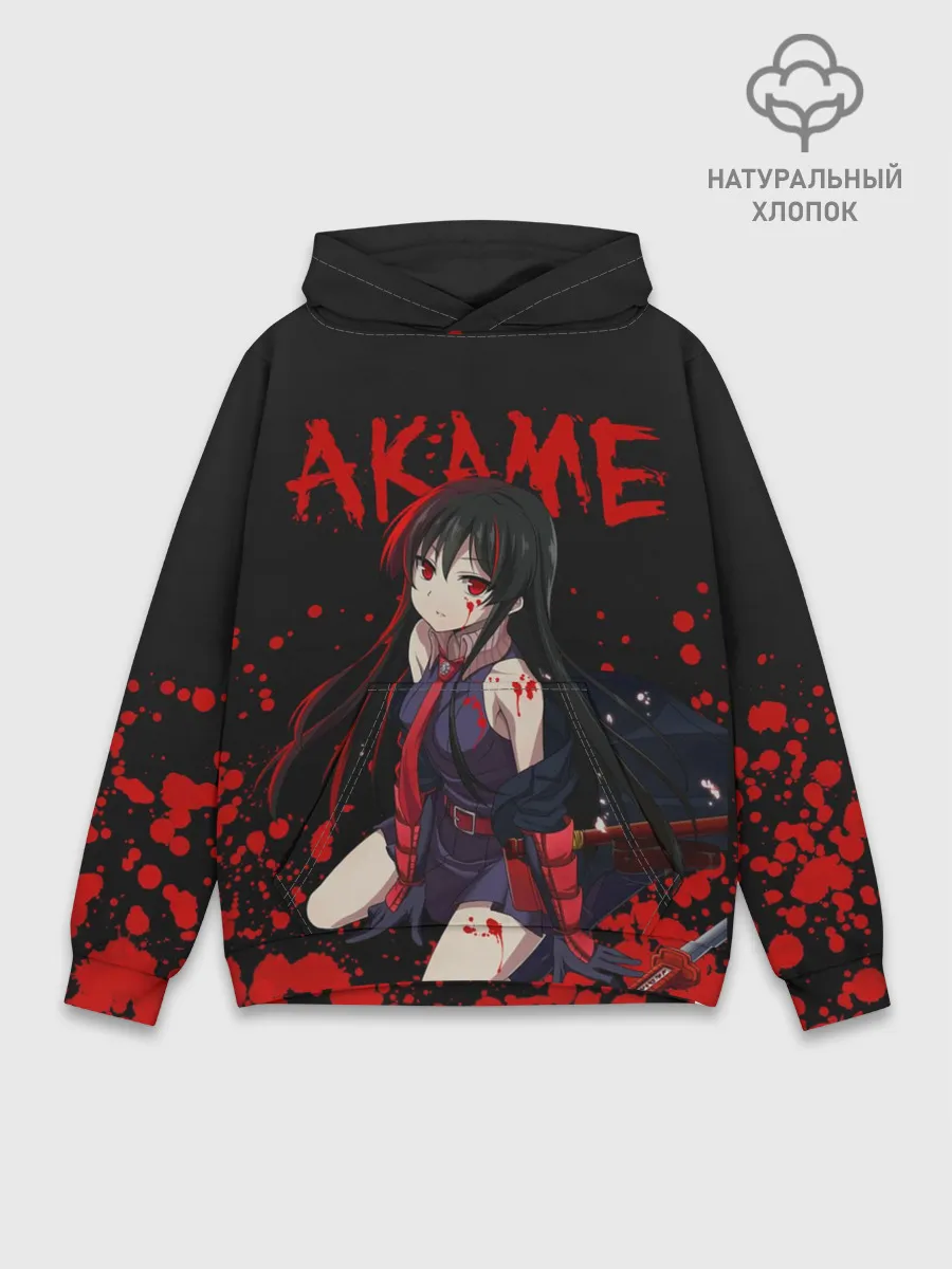 Худи мужской база хлопок / Убийца Акаме на черно-красно фоне
