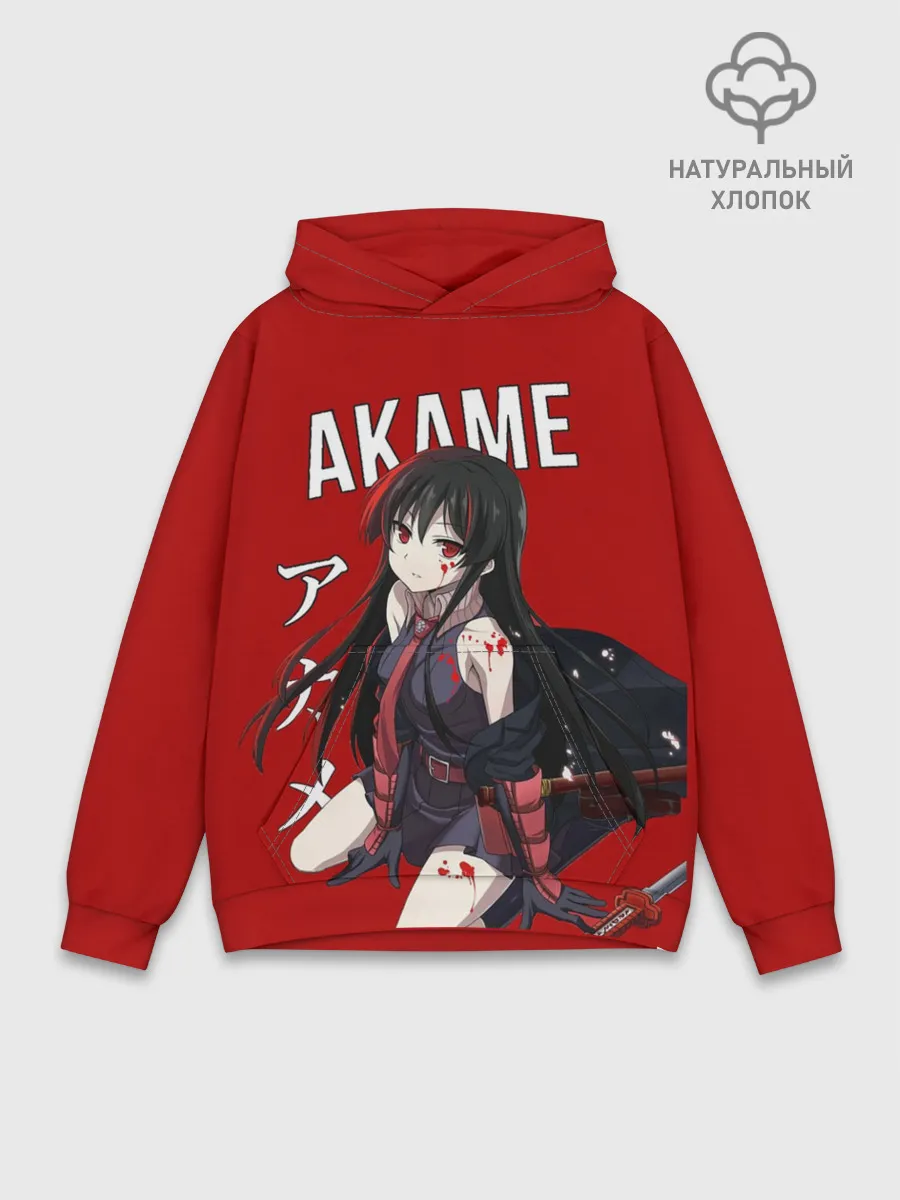 Худи мужской база хлопок / Убийца Акаме на красном фоне