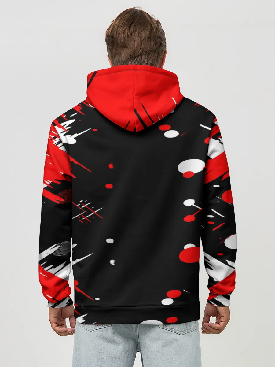 Худи мужской база хлопок / Хвост Феи красно-черная геометрия