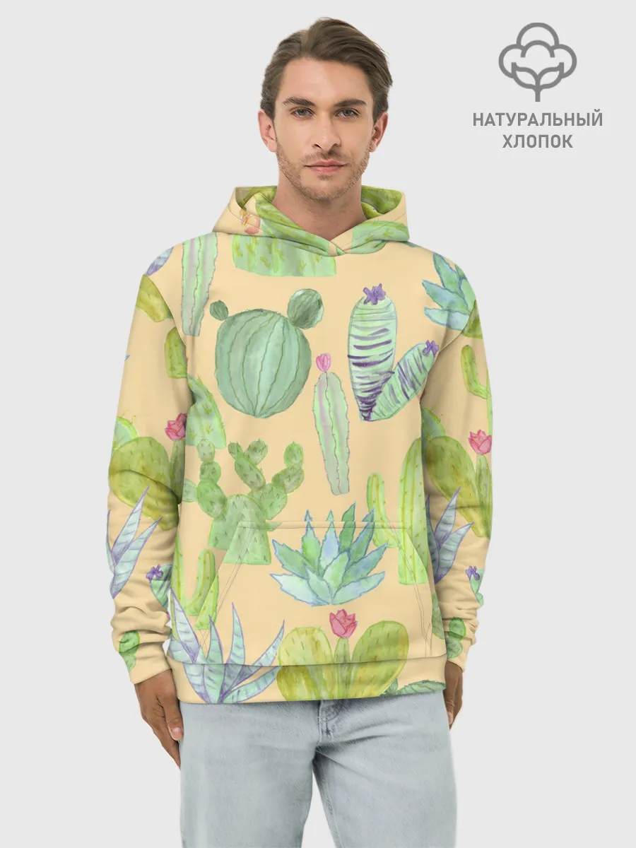 Худи мужской база хлопок / Кактусы в пустыне