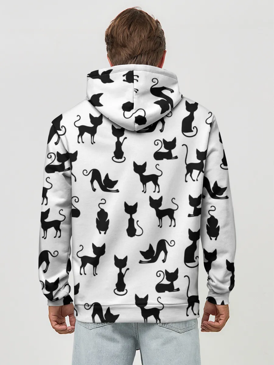 Худи мужской база хлопок / КОШКИ БЕЛОЕ НА ЧЕРНОМ